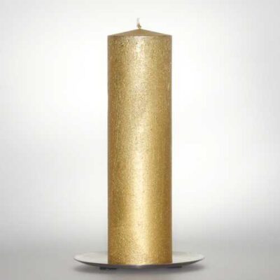 Kerzen Stabkerzen 6cm Raureif Stumpen gold 21cm hoch